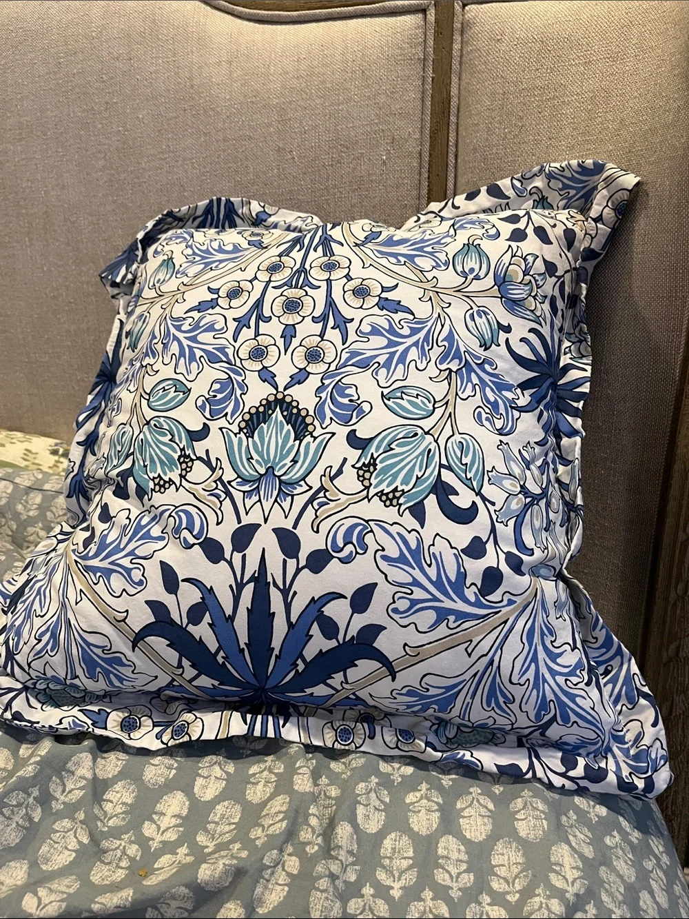 Blue Floral Decorative Pillow - Stylish Home Accent